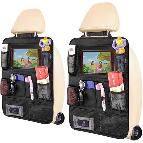 Car BackSeat Organizer,2 Pack for Kids Car Organizer Kick Mats with 10" Touch Screen Tablet Holder 11 Storage Pockets Car Back Seat Protectors Backseat Child Kick Guard Seat Saver