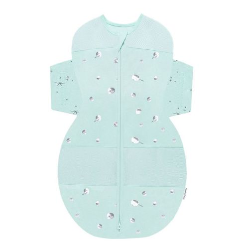 Happiest Baby Snoo Sack Swaddle Wrap - Gray Melange With Planets Stars On Wings - M