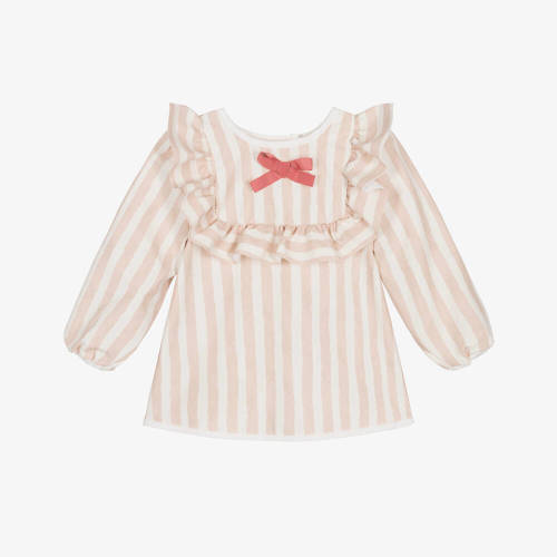 Elodie - Girls Pink & Ivory Stripe Apron Bib | Childrensalon