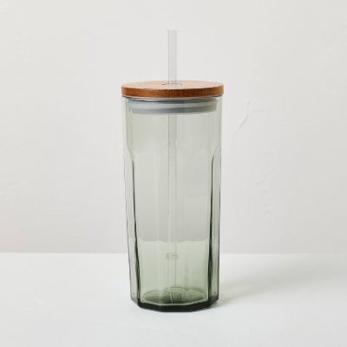 21oz Glass Tumbler with Wooden Lid Green - Hearth & Hand™ with Magnolia