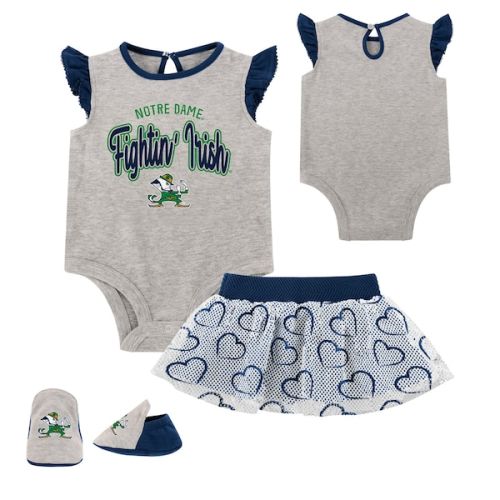 Notre Dame Fighting Irish Girls Newborn All Dolled Up Bodysuit, Skirt & Bootie Set - Heather Gray