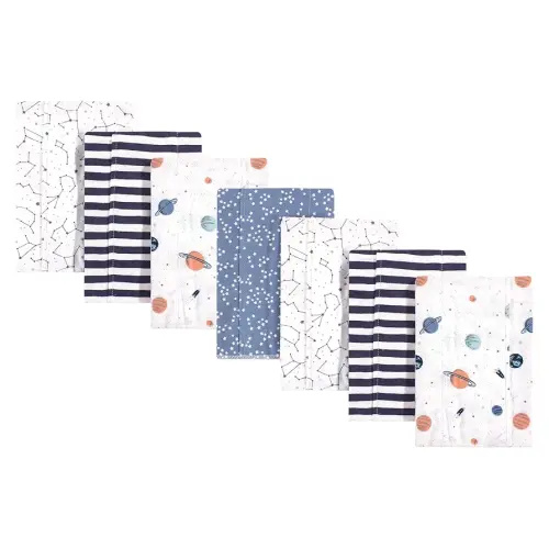 Hudson Baby Unisex Baby Cotton Flannel Burp Cloths, Space, One Size