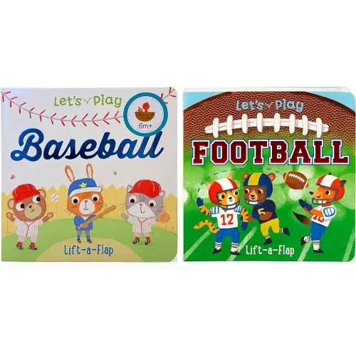 Let's Play Football & Baseball: Lift-a-Flap Board Book 2 Pack for Babies and Toddlers, Ages 1-4