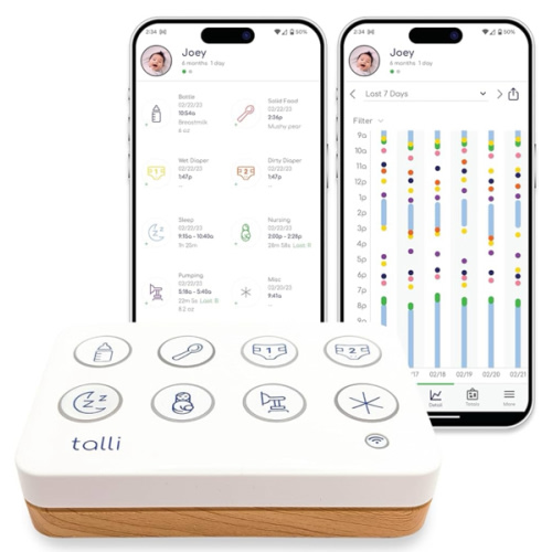 Talli Daily One-Touch Baby Tracker - Baby Monitor to Log Feedings, Diapers, Sleep & More - Electronic Journal Links to Mobile App for Real-Time Baby Monitoring & Tracking - Alexa Compatible