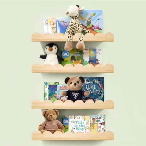 Winston Porter Floating Nursery Shelves, Set of 4 Solid Wood Book Shelves, 16-Inch Wall-Mounted Bookshelf for Kids Bedroom, Natural Finish | Wayfair