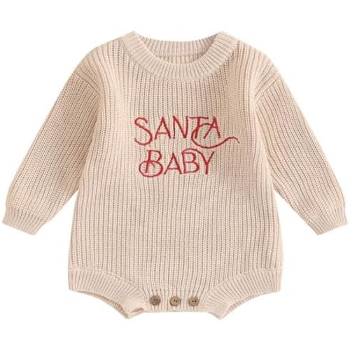 Baby Girl Boy Cute Letter Embroidery Long Sleeve Knit Bubble Sweater Romper Infant Newborn Christmas Outfit