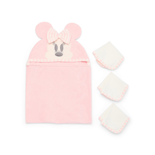 Disney Baby Wishes + Dreams Character Infant Baby Bath Set, Hooded Towel and 3 Washcloths, One Size