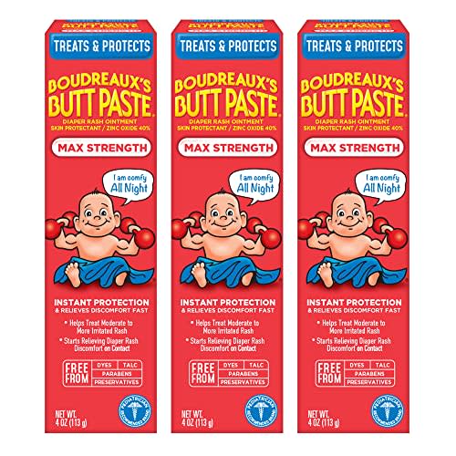 Boudreaux's Butt Paste Maximum Strength Diaper Rash Cream, Ointment for Baby, 4 oz Tube, 3 Pack