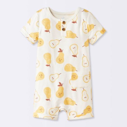 Baby Boys' Pear Fruit Graphic Pocket Henley Short Sleeve Romper - Cloud Island™ Cream 0-3M