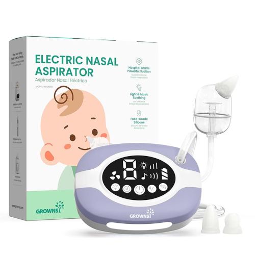 GROWNSY Electric Nose Suction for Baby, Hospital-Grade Nasal Aspirator with Night Light,Soothing Lullabies, Baby Nose Sucker with 9 Adjustable Suction Levels, Purple