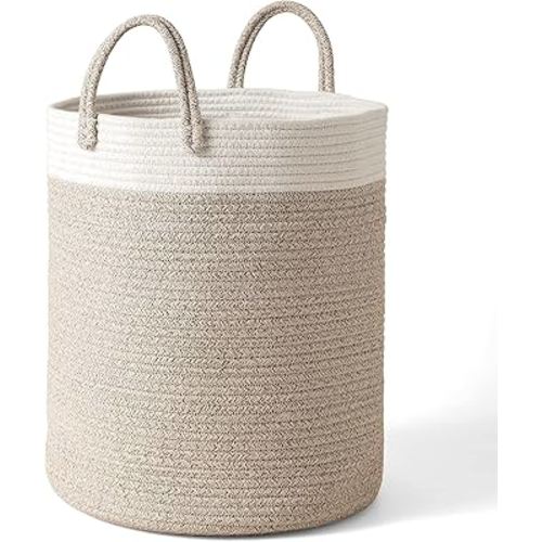 LA JOLIE MUSE Woven Basket Rope Storage Baskets - Large Cotton Organizer 16 x 14 x 14 Inches, Basket for Baby Blanket, Kids Toy Nursery Laundry Basket
