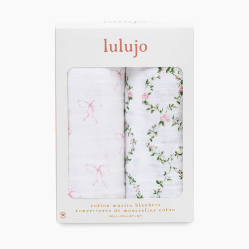 Lulujo Muslin Swaddles (2 Pack) - Vintage Bows/ Rose Trellis, 2