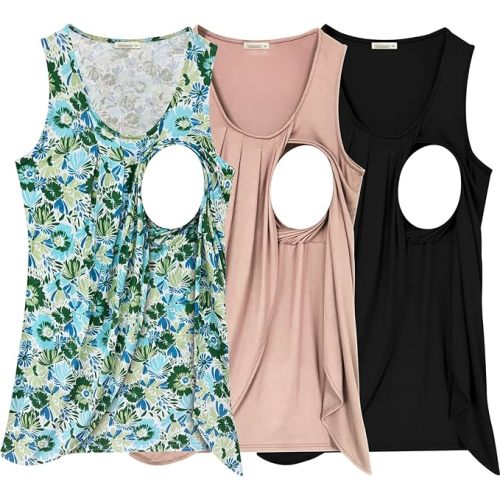 PARNIXS Summer Women's Maternity Nursing Tank Top Sleeveless Comfy Breastfeeding Clothes