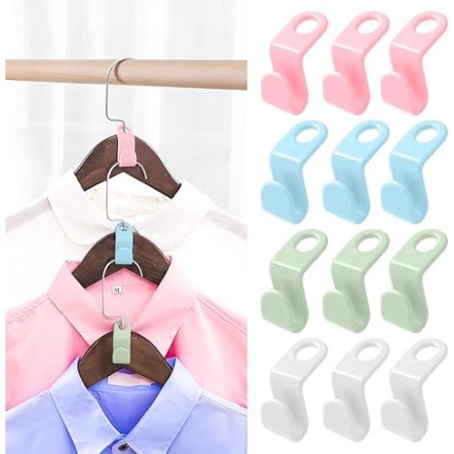 50 PCS Hanger Connector Hooks - 2024 New Space Saving Hangers for Closet Organizers and Storage Hangers Hooks,Hanger Clips Plastic Hangers for College Dorm Room Essentials (Multicolor)