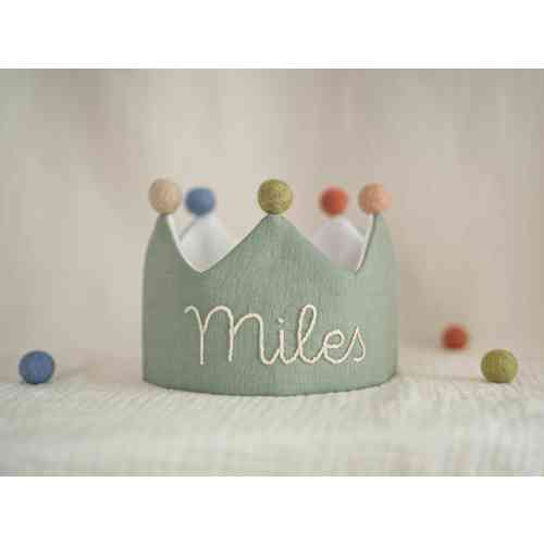 Hand Embroidered Linen Crown for Kids and Children's Birthdays, Personalized Gifts | Keepsake for First Birthday Party | Neutral Birthday