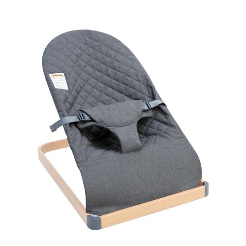 Portable Baby Bouncer Seat for Babies 0-18 Months with Wood Grain Base