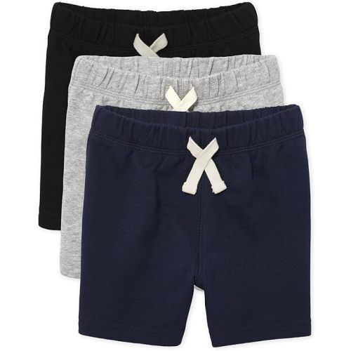 The Children's Place Boys French Terry Casual Shorts - 6-9 Months - Black/Smoke Gray/New Navy 3 Pack
