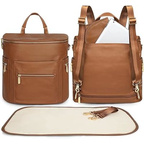 miss fong Diaper Bag Backpack Baby Diaper Bag, Large Leather Diaper Bag Backpack with Changing Pad, Stroller Straps, and 2 Insulated Pockets