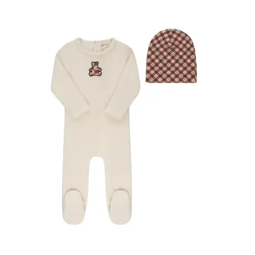 Ely's & Co. - Unisex Velour Plaid Bear Collection Footie + Beanie - Baby