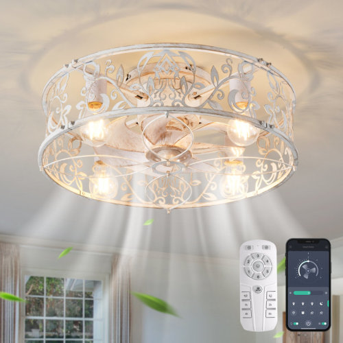 Ophelia & Co. Lopezville 20.1'' Farmhouse Reversible Caged Ceiling Fan with Light Kit And Remote & Reviews | Wayfair