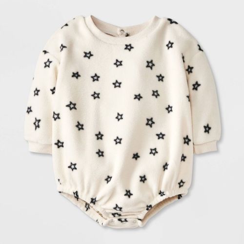 Grayson Mini Baby Star Printed Sweatshirt Bubble Romper - Off-white 6-9m