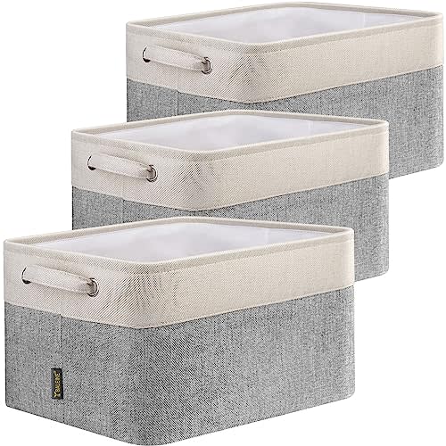 BALEINE 3 Pack Fabric Storage Bins Storage Basket Closet Shelf Organizer for Closet Organizing, Decorative Large Linen Closet Organizers and Storage (Grey, 15"x11"x9.5")