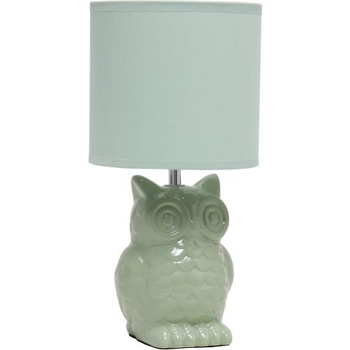 Simple Designs LT1136-SGE 12.8" Tall Contemporary Ceramic Owl Bedside Table Desk Lamp w Matching Fabric Shade for Decor, Bedroom, Nightstand, Living Room, Entryway, Kids' Room, Nursery, Sage Green