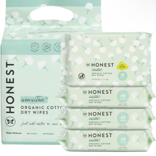 The Honest Company 100% Pure Organic Cotton Dry Wipes | Multi-Use Disposable Facial Cloth and Baby Wipe | Hypoallergenic and Gentle on Skin | 192 Count