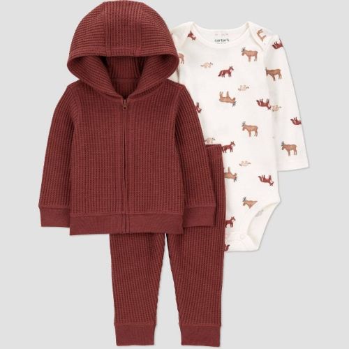 Carter's Just One You® Baby Boys' 3pc Thermal Wilderness Animals Sweatshirt & Pants Set - Brown