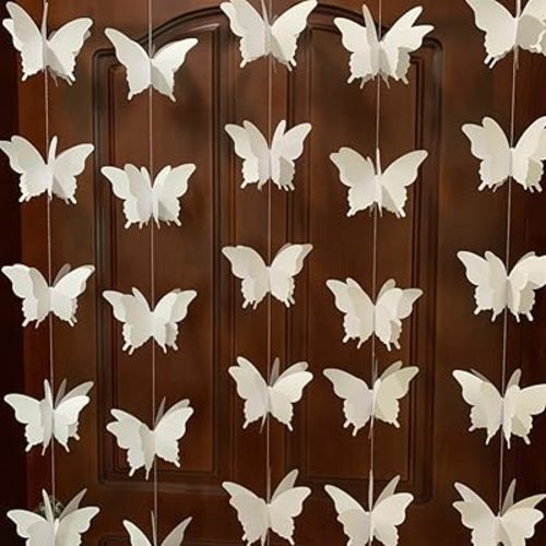 Butterfly Curtain Hanging Paper Flower Decorations (8.9ft x4strings) White Butterflies Hanging Paper Garland Party Streamers for Outdoor Decor, Bridal Shower Wedding Birthday Party Supplies