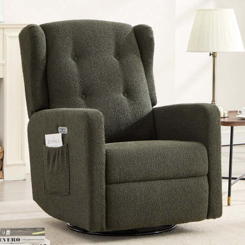 Power Swivel Rocking Recliner Chair, Electric Rocker Nursery Glider Chair, USB and Type-C Ports, Upholstered Fabric Reclining Single Sofa Chair for Living Room (Beige)