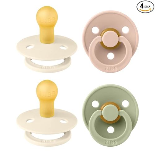 BIBS Colour Soother 4-Pack | BPA Free Dummy Pacifier | Round Nipple | Natural Rubber Latex | Made in Denmark | Size 0-6 Months | Ivory Mix