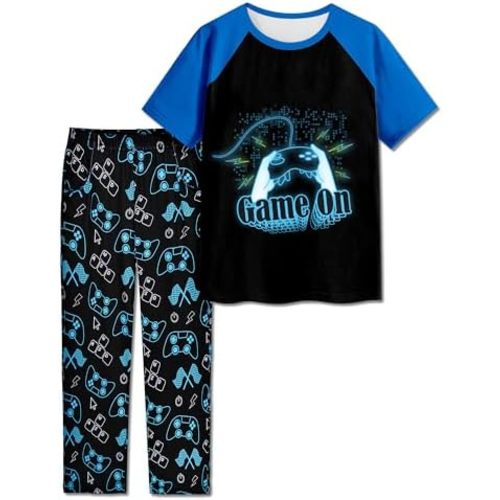 Boys Pajamas Little Big Boys Pajamas Short Sleeves and Pants 2 Pieces Summer Pjs Set Kid Sleepwear Size 8-14