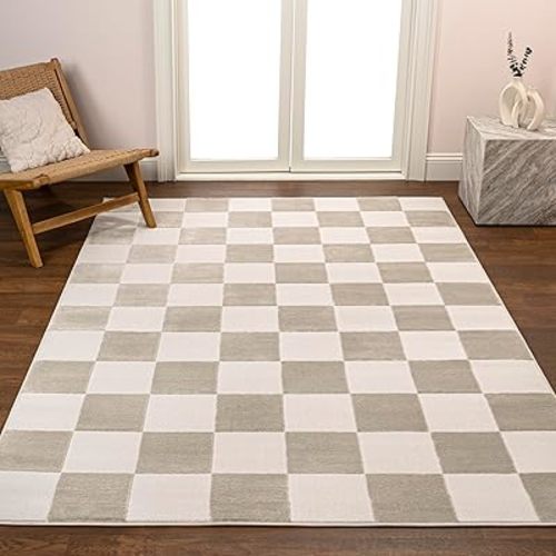 JONATHAN Y SND103A-8 Thea Modern Geometric Checkerboard High-Low Beige/Cream 8 ft. x 10 ft. Area Rug, Easy-Cleaning, Pet-Friendly for Bedroom, Living Room, Kitchen, Office, Non-Shedding