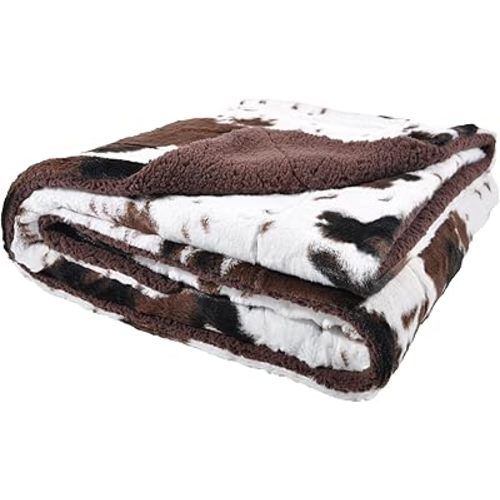 Tadpoles Double Layer Baby Blanket - Sherpa Cowhide Print | 30" x 40" | 100% Super Soft Plush Polyester Microfiber | Ideal as a Swaddle Blanket, Stroller Cover, Crib Blanket, Baby Shower & More