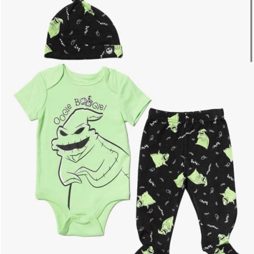 Disney Nightmare Before Christmas Zero Sally Oogie Boogie Baby Bodysuit Pants and Hat 3 Piece Outfit Set Newborn to Infant