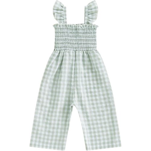 Infant Kids Summer Clothes Toddler Baby Girl Romper Jumpsuit Overall Pants Plaid Sleeveless Ruffle Halter One Piece Outfit