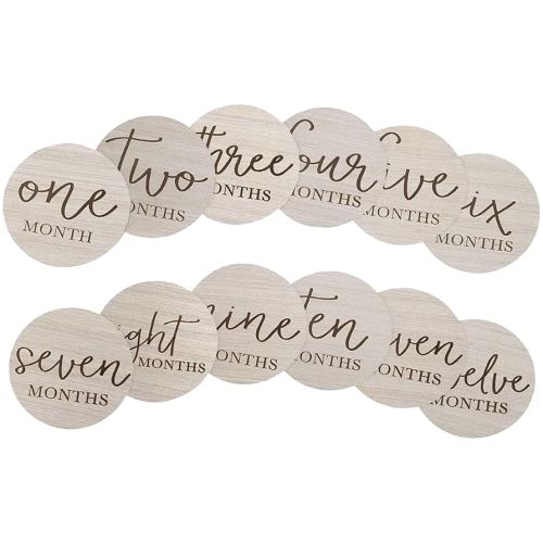 Wooden Milestone Photo Cards - Double-Sided Baby Announcement Discs, Ideal Photo Prop for Monthly Pregnancy Journey and Baby Milestones, 1-12 Months, Gray Wood