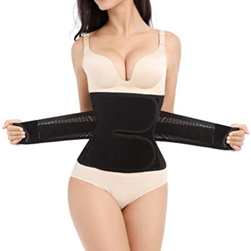 Postpartum Belly Band,C Section Belly Binder,Abdominal Binder Post Surgery Girdle,Tummy Tuck Compression Wrap Waist Trainer (Black, Medium)