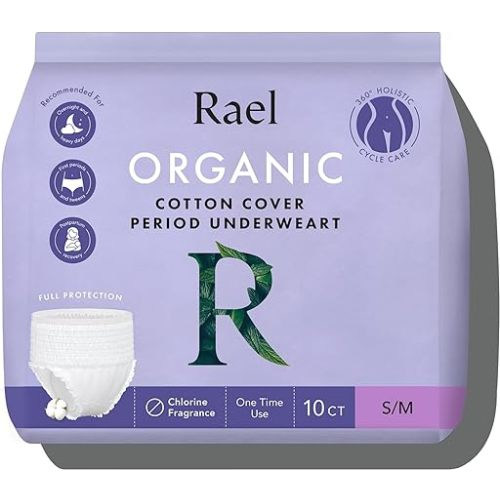 Rael Disposable Underwear for Women, Organic Cotton Cover - Incontinence Pads, Postpartum Essentials, Disposable Underwear, Unscented, Maximum Coverage (Size S-M, 10 Count) - Overnight Panty Style (S-M) - 10 Count (Pack of 1)