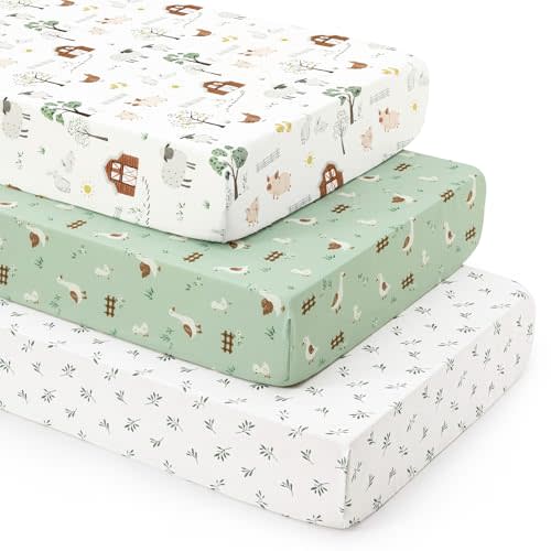 david's kids 3 Pack Fitted Crib Sheets, Ultra Soft Breathable Comfortable Baby Sheet Set for Boys Girls Neutral, 28x52 Inch Fits Standard Crib and Toddler Mattresses, Farm