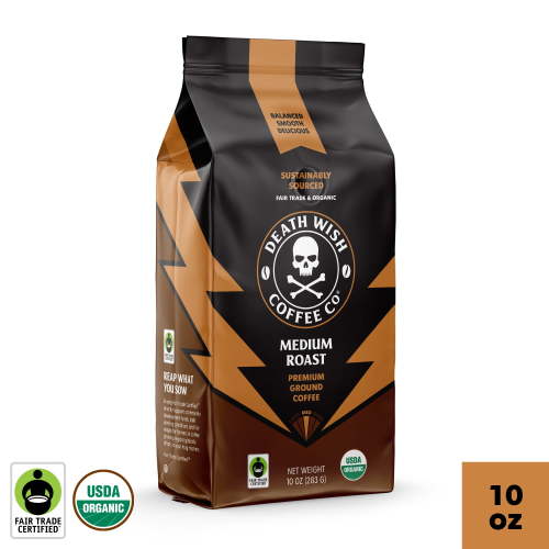 Death Wish Coffee, Medium Roast, Ground, Fair Trade, Organic, Bag, 10oz