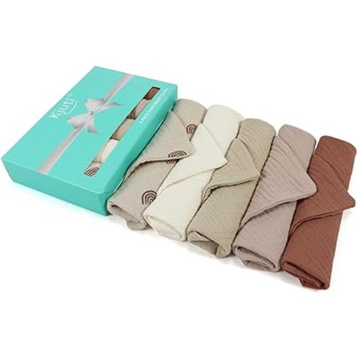 Baby Muslin 100% Cotton Burp Washcloth - 4 Layer Hypoallergenic Saliva Soothe Face Washcloths - Burp Cloths 10x10 inch -Newborn Essentials -Burp Cloths for Baby Boy and Girl (EarthyBlend)