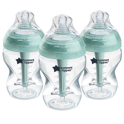 Tommee Tippee Advanced Anti-Colic Baby Bottle, 9oz, Slow Flow. Breast-like Nipple, Vented Anti-Colic Wand, Self-Sterilizing, Pack of 3