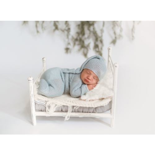 Newborn Footed Romper Knit sleeved romper Newborn photography prop Newborn sleepy hat Alpaca bear hat Knitted pajamas photo prop More colors