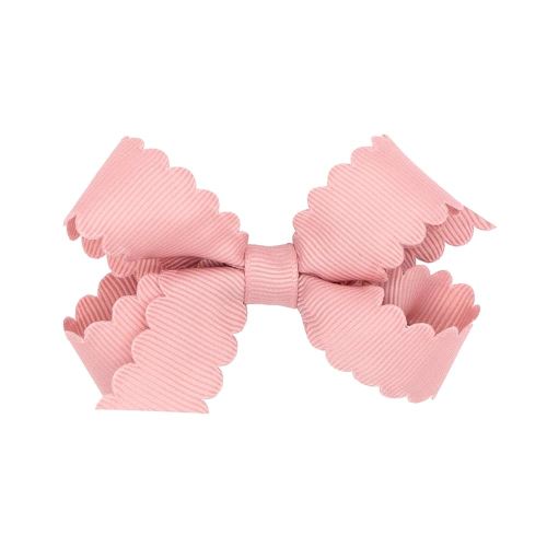 Wee Ones Girls' Classic Grosgrain Hair Bow with Scalloped Edges and Plain Wrap Center on a WeeStay Hair Clip, Mini, Sweet Nectar