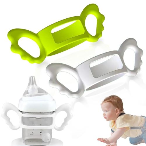 2pcs Baby Bottles Handles,Easy Grip Bottle Handles,Baby Bottle Holder Hands Free Feeding to Hold Their Own Bottle for Baby Self Feeding to Drink Independently BPA Free (A-White,Green)