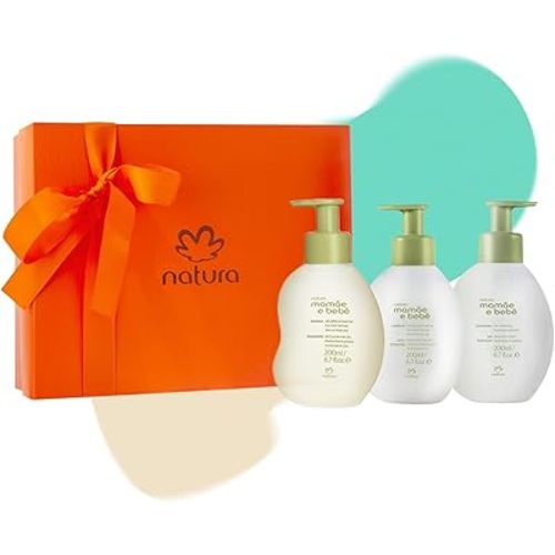 Natura - Mamãe e Bebê Shower Care Gift Set - Baby Shampoo, Conditioner & Moisturizer - 100% Vegan - Natural Origin - All Skin Safe - Cruelty Free - Brazilian Beauty - Baby Essentials (3 Products)