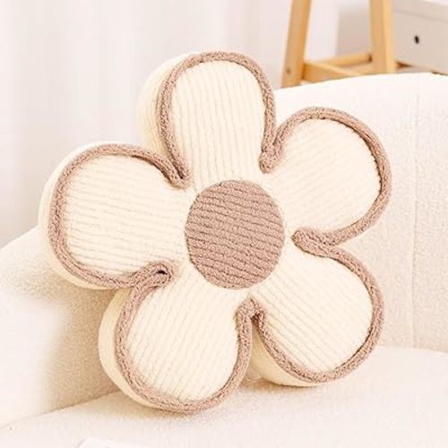 Flower Pillow, Soft Flower Shaped Floor Cushion, Flower Decorative Throw Pillow, Cute Flower Seating Cushion, Flower Room Décor Plush Pillows for Sofa Couch Bed (13.7 Inch, Ivory)