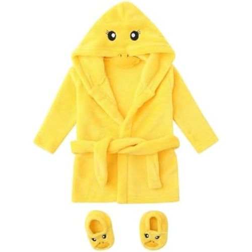 Baby Plush Bathrobe Footwear Cute Cartoon Duck Animal Robe Unisex Boys Girls Flannel Hooded Fleece Bathrobe